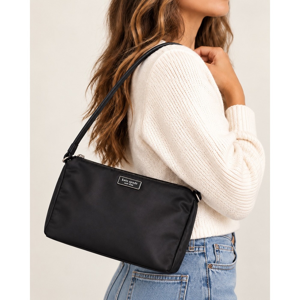 Kate Spade Black Nylon Shoulder Bag Y2K Vintage Minimalist Zip Purse